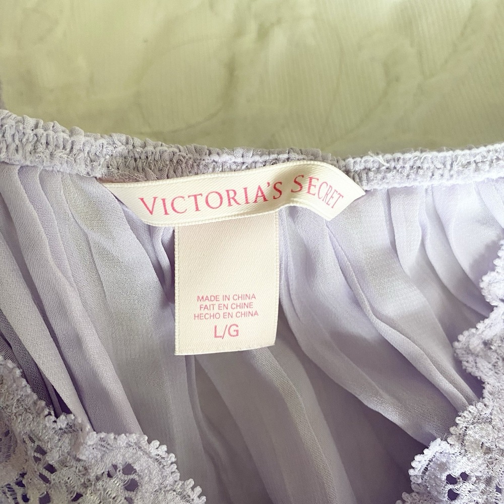Victoria's Secret Slip Y2K Babydoll Lingerie L LILAC Pleated Lace Bow Chemise - Picture 5 of 9